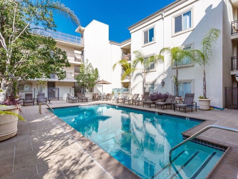 Apartment complex with a pool